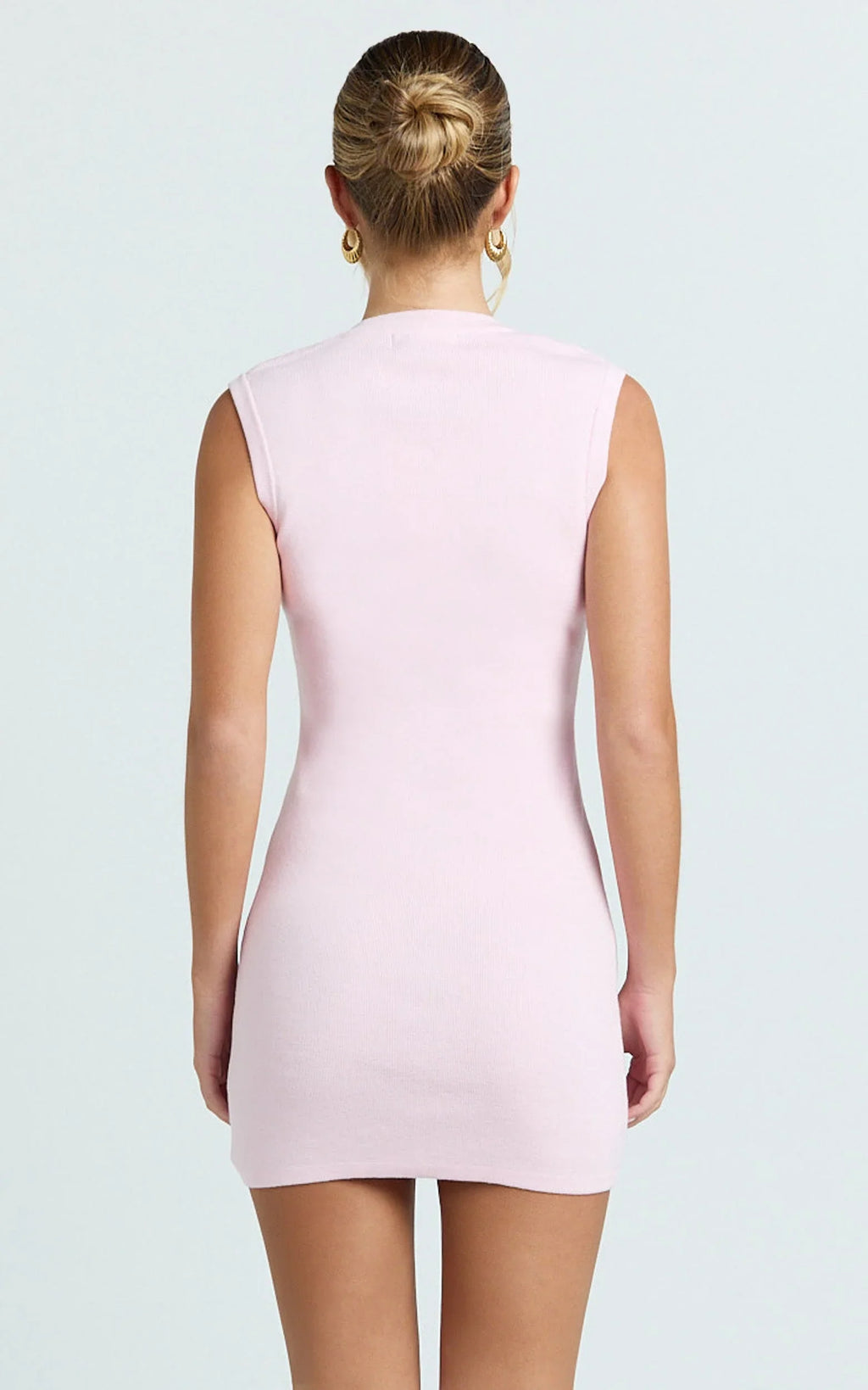 Branson Mini Dress - Sleeveless Button Down Knitted Dress in Plain Pink
