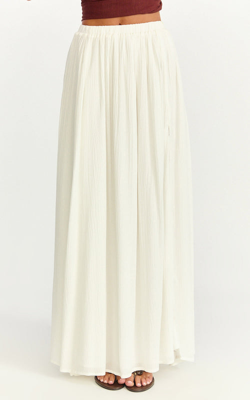 Anessa Maxi Skirt - Elastic Waist Maxi Skirt With Thigh Split in Natural