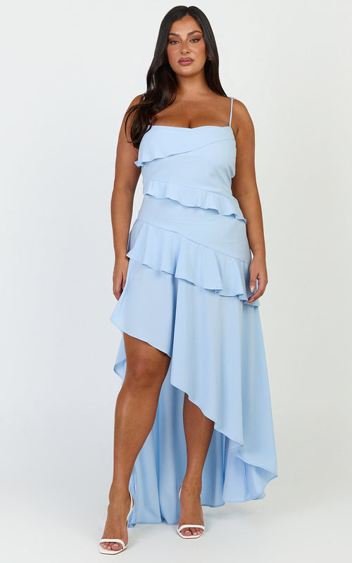 Arabella Maxi Dress - Tiered Ruffle Fit And Flare Dress in Blue