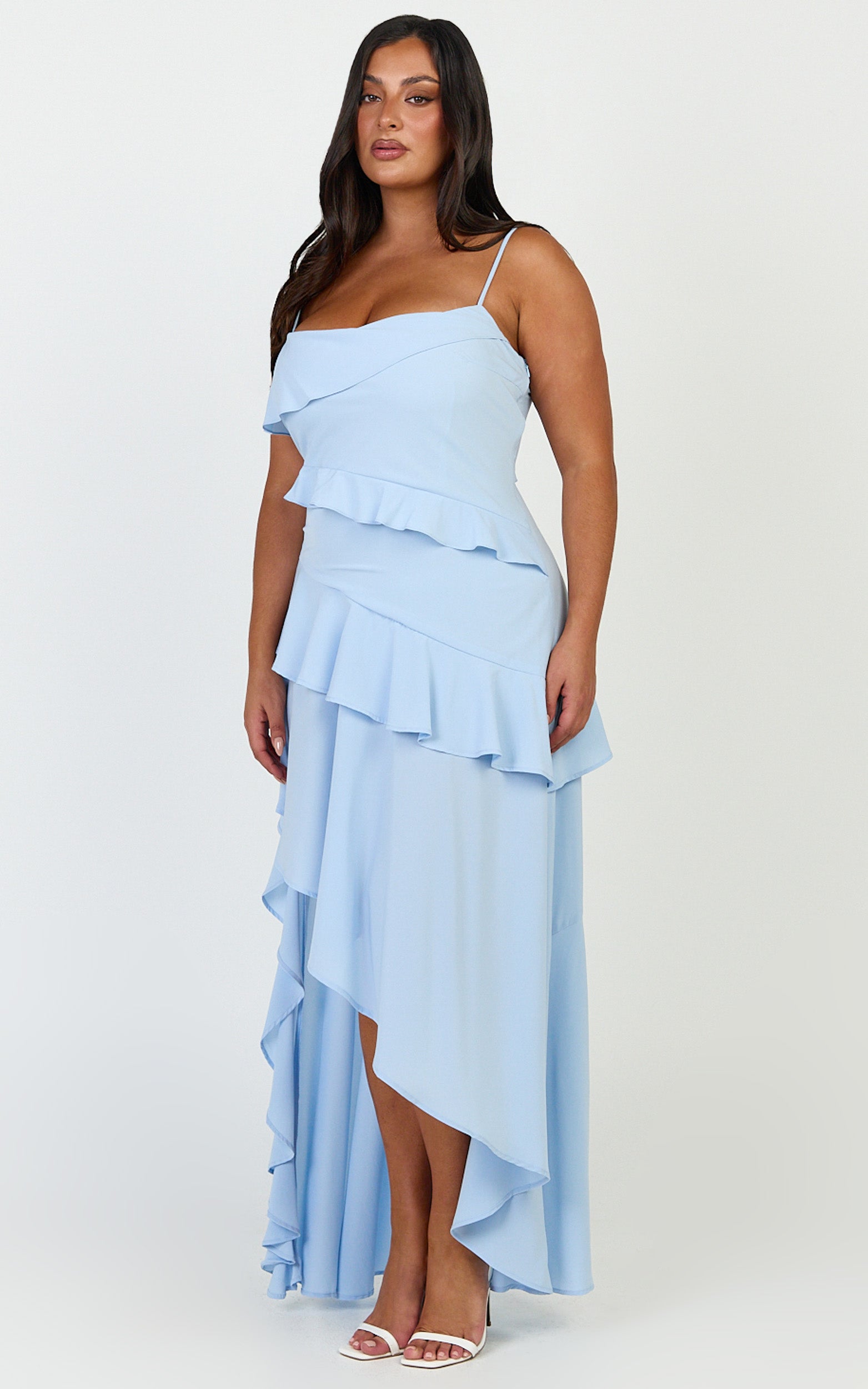 Arabella Maxi Dress - Tiered Ruffle Fit And Flare Dress in Blue