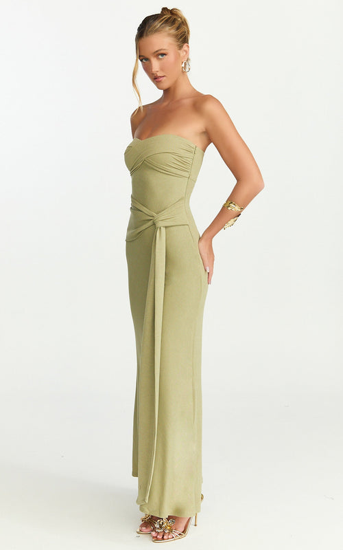 Aria Midi Dress - Strapless Tie Waist Dress in Sage