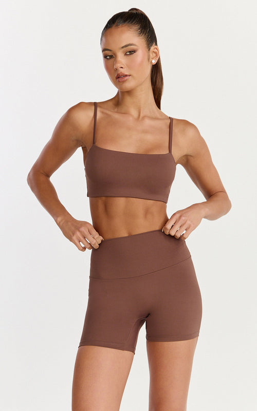 Aurora Top - Straight Neck Bralette Crop Top in Cocoa Bean