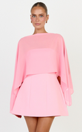 Aya Top - Sheer Off Shoulder Cape Top in Pink