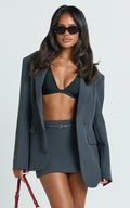Jenni Mini Skirt - Mid Waisted Mini Belted Skirt in Slate Grey