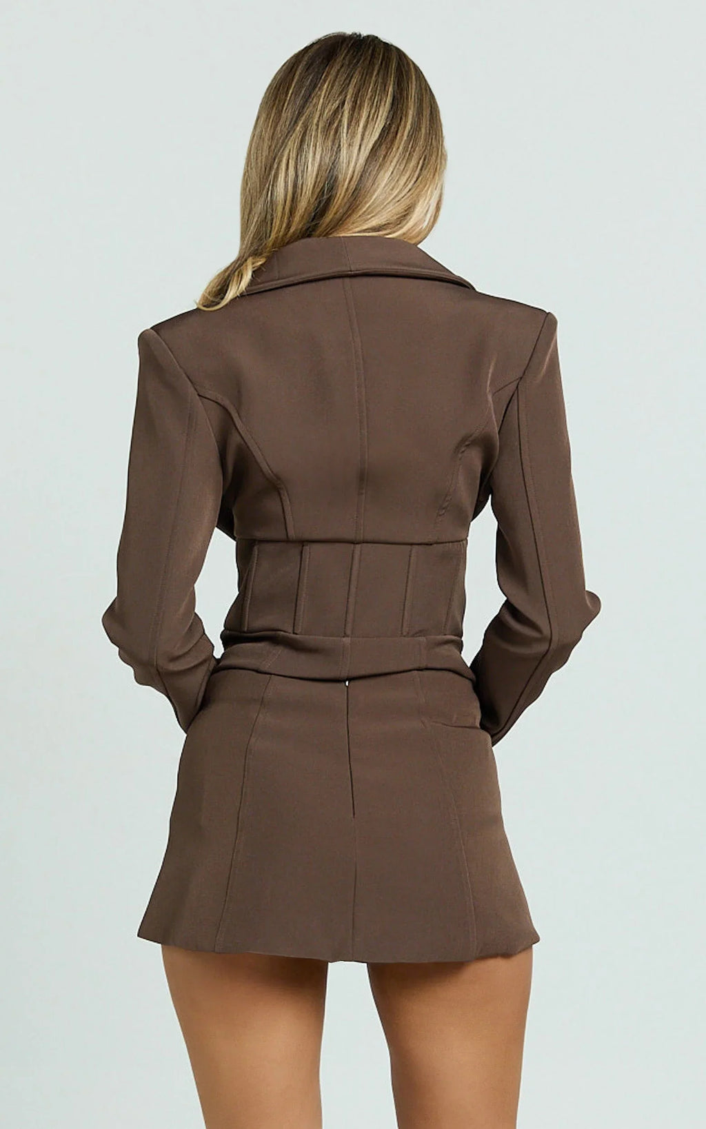 Larah Mini Skort - Mid Rise Leg Split Fitted Skort in Chocolate