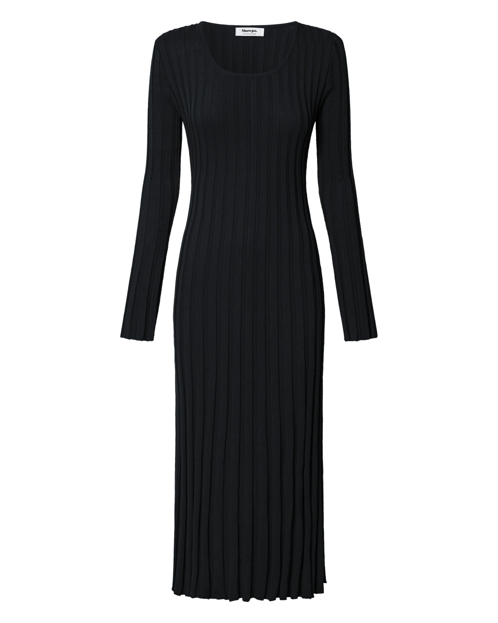 Blaire Midi Dress - Long Sleeve Tie Back Flare Dress in Black