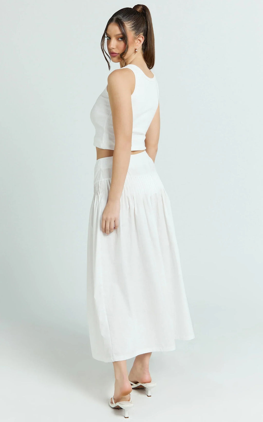 Auburn Maxi Skirt - Poplin Pintucked A Line Skirt in Ivory