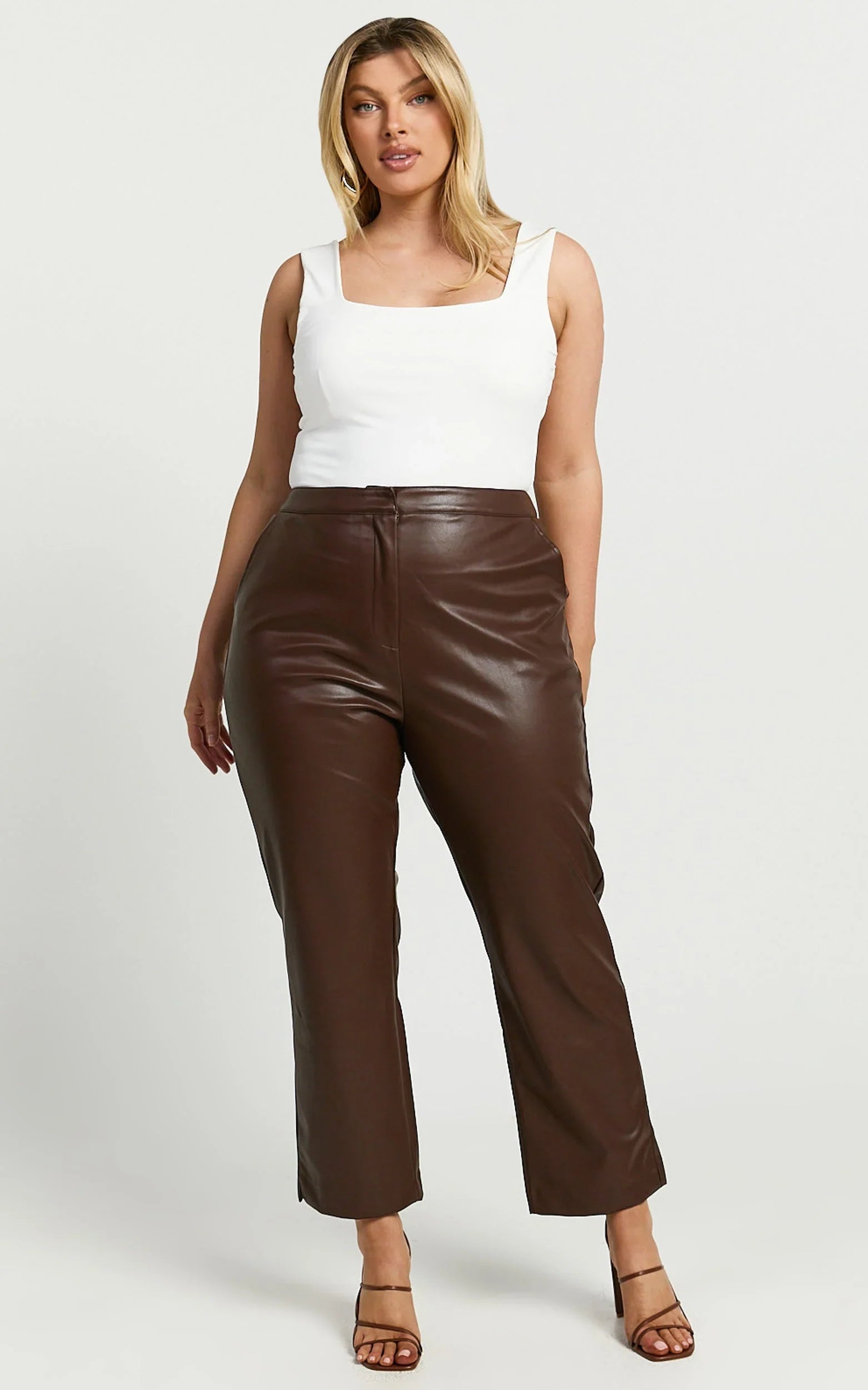 Azelia Pants - Mid Rise Cropped Faux Leather Pants in Dark Chocolate