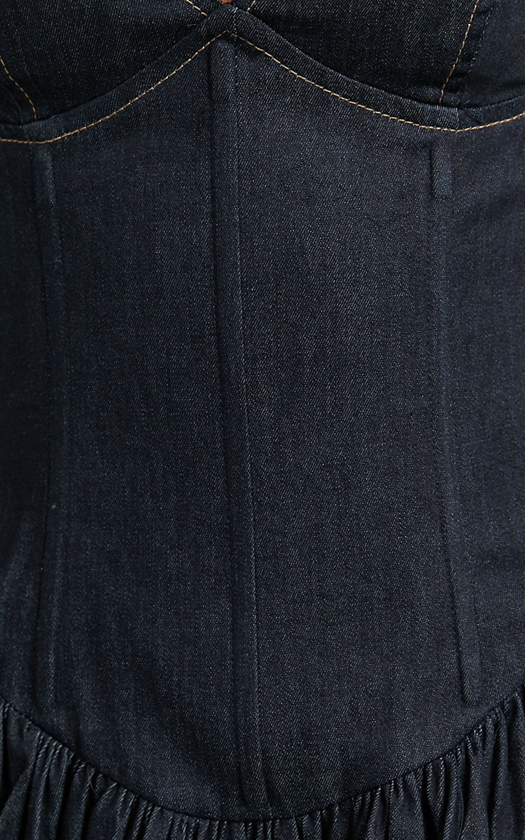 Betchie Mini Dress - Neck Strappy Drop Waist Gathered Skirt Denim Dress in Dark Raw Denim