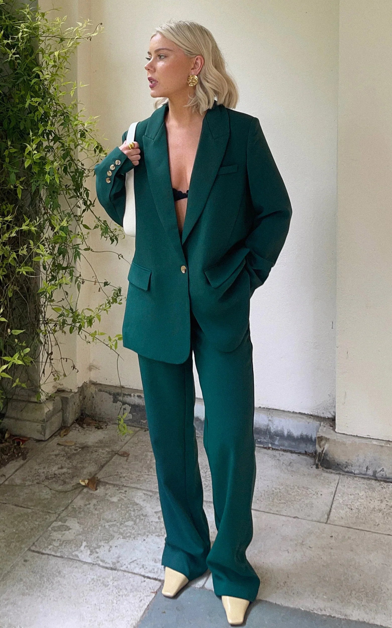 Lorcan Pants - High Waisted Tailored Pants in Forest Green