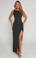 Indi Maxi Dress - Boat Neck Bodycon Dress in Black