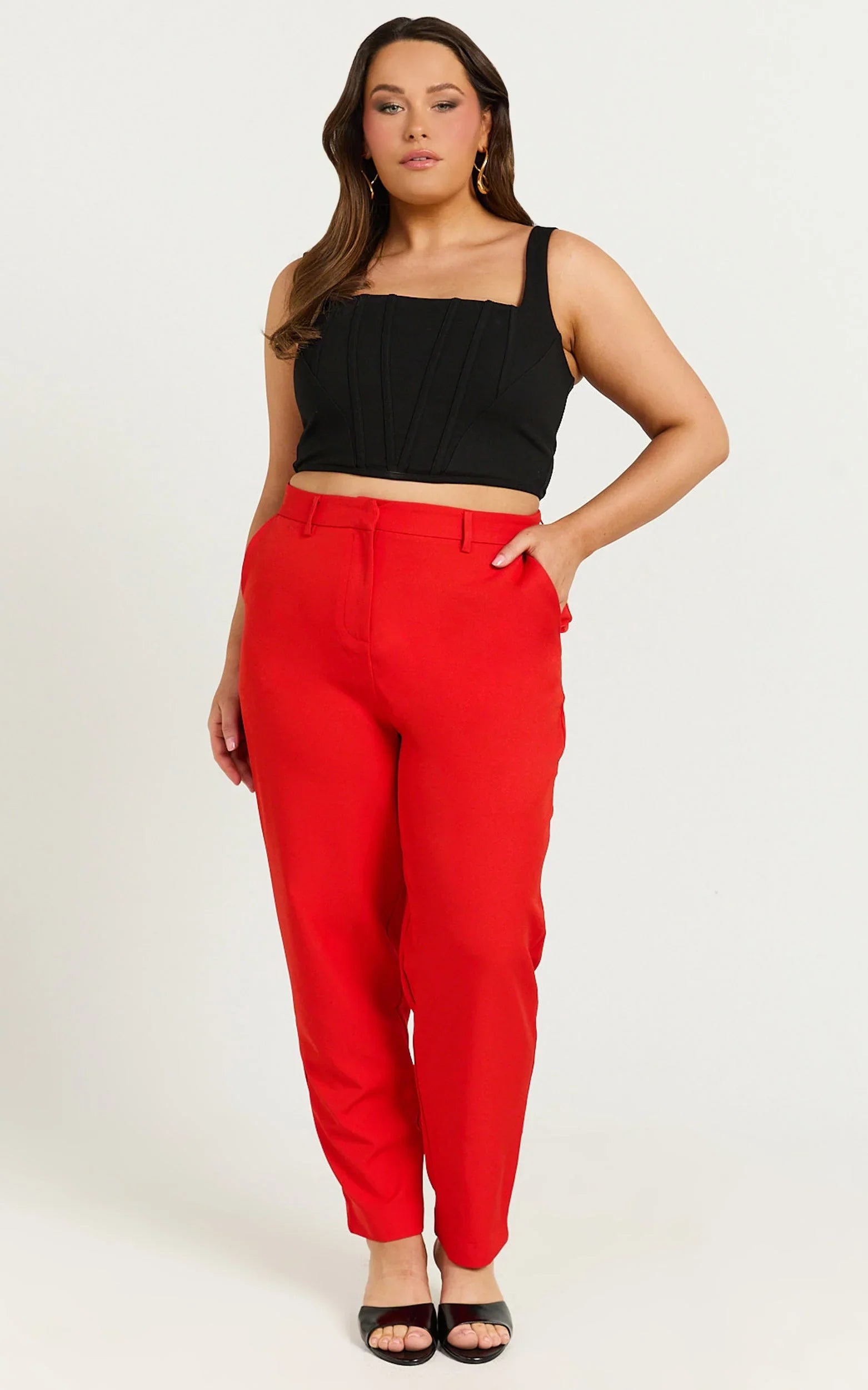 Hermie Pants - High Waisted Cropped Tailored Pants in Red