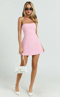 Catharine Mini Dress - Strapless A Line Dress in Pink