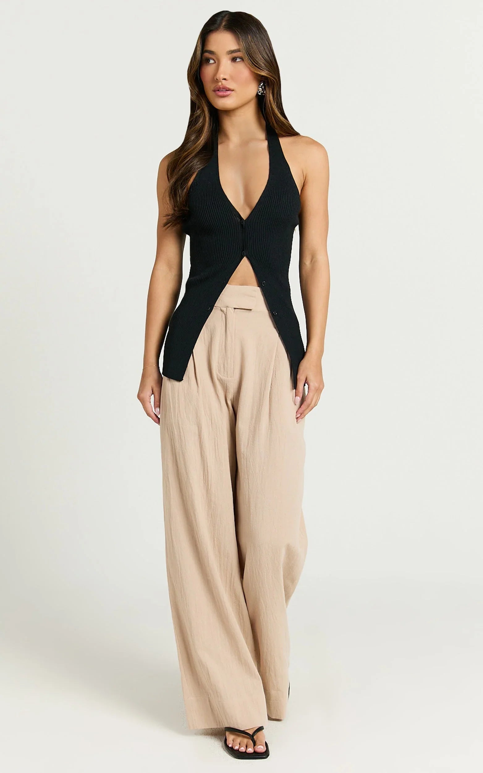 Bette Pants - High Waisted Wide Leg Pants in Stone