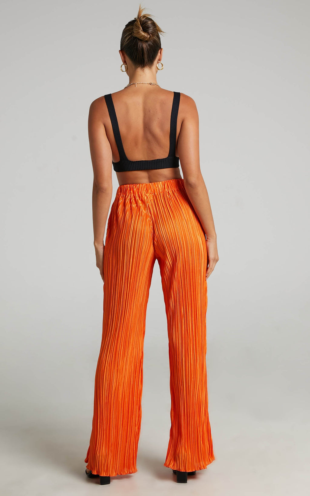 Beca Pants - High Waisted Plisse Flared Pants in Bright Orange