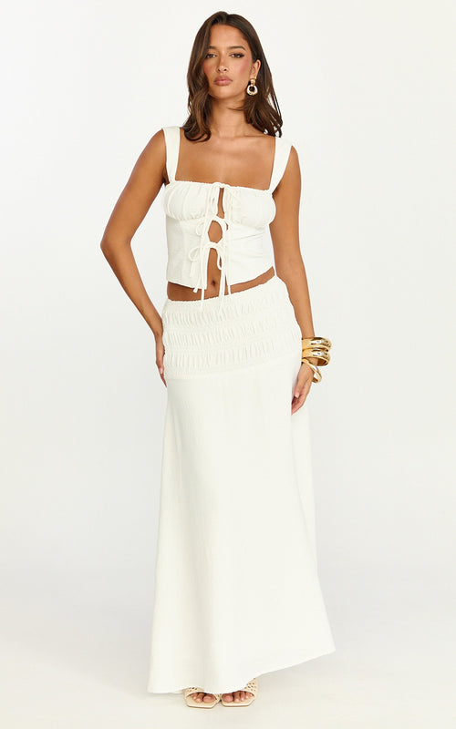 Bianca Top - Ruched Cups Front Tie Detail Top in White