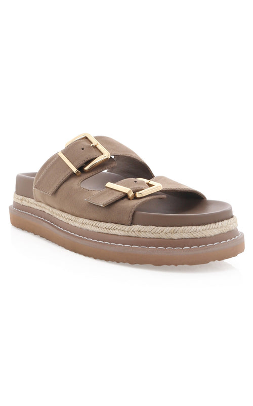 Billini - Alder Slides with Hardware Buckle in Fawn Suede