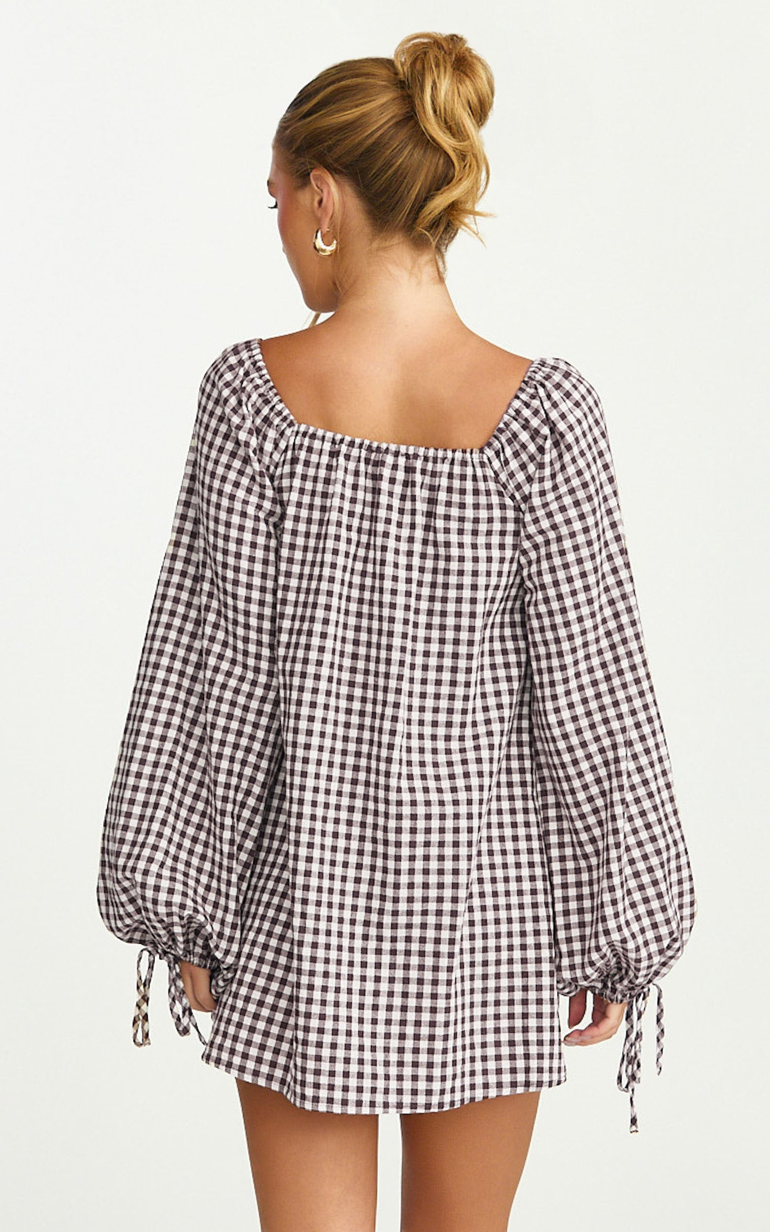 Brixton Mini Dress - Square Neck Smock Dress in Chocolate