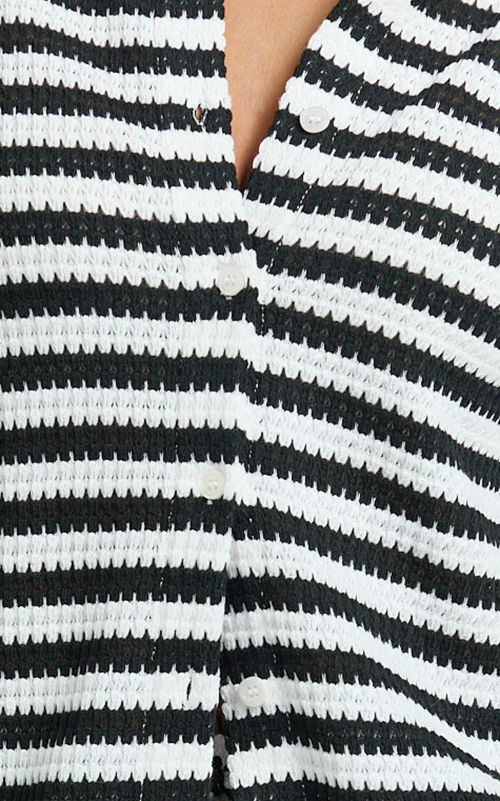 Brenda Top - Textured Stripe Drop Shoulder Button Down Shirt in White/Black