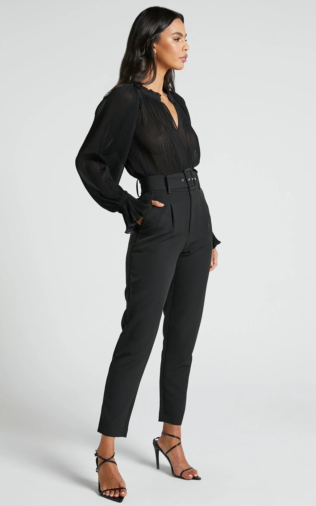 Milica Trousers - Belted High Waisted Trousers in Black