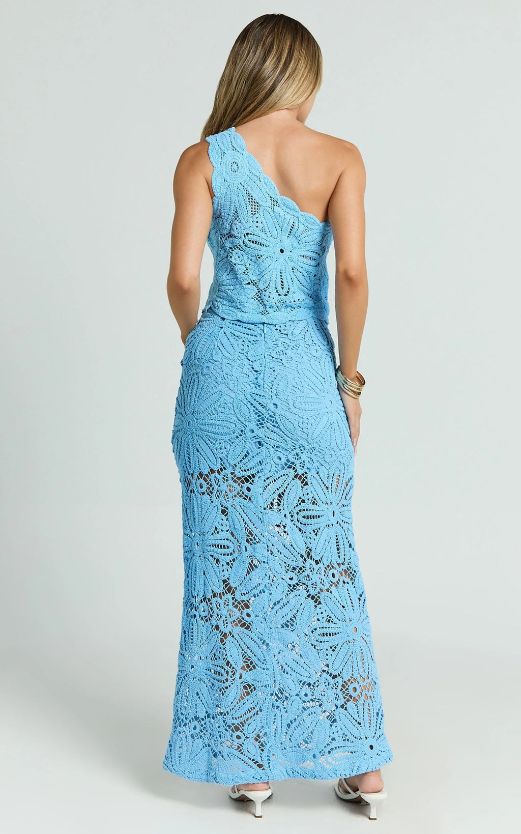 Charlene Maxi Skirt - Crochet Fit And Flare Skirt in Blue