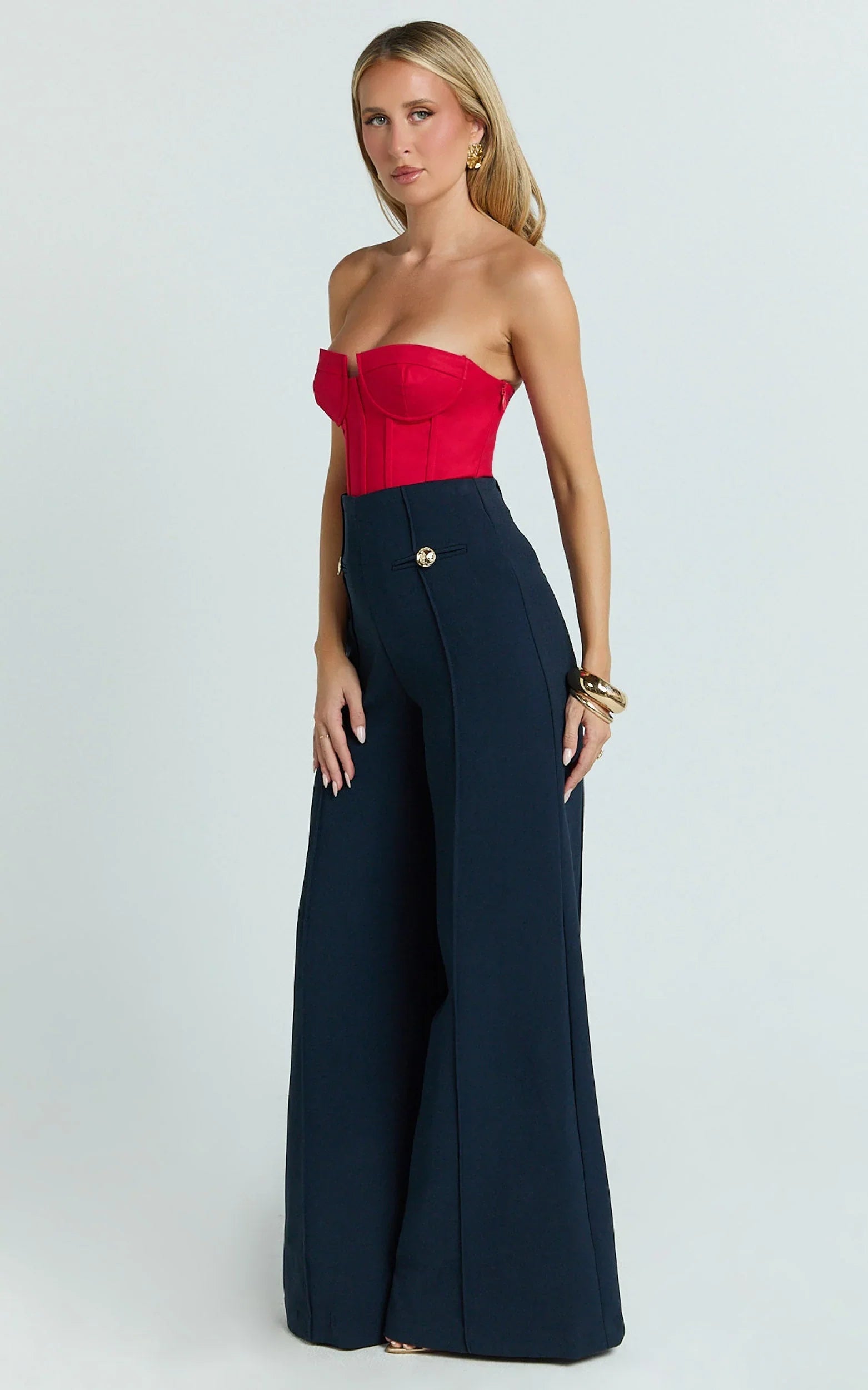 Brigitte Bodysuit - Sweetheart Paneled Bodysuit in Red