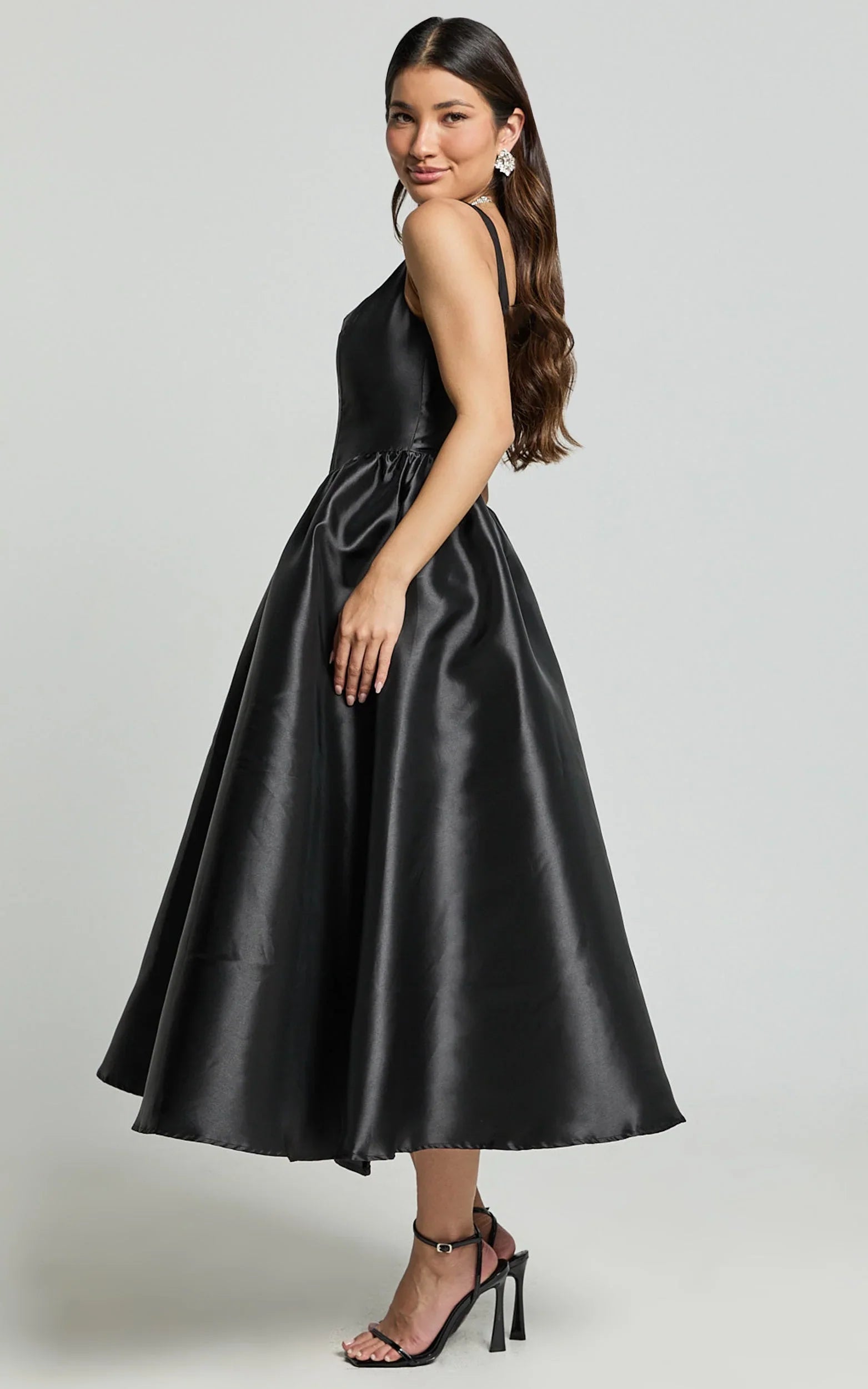 Courtney Midi Dress - Corset Panel Low Back Dress in Black