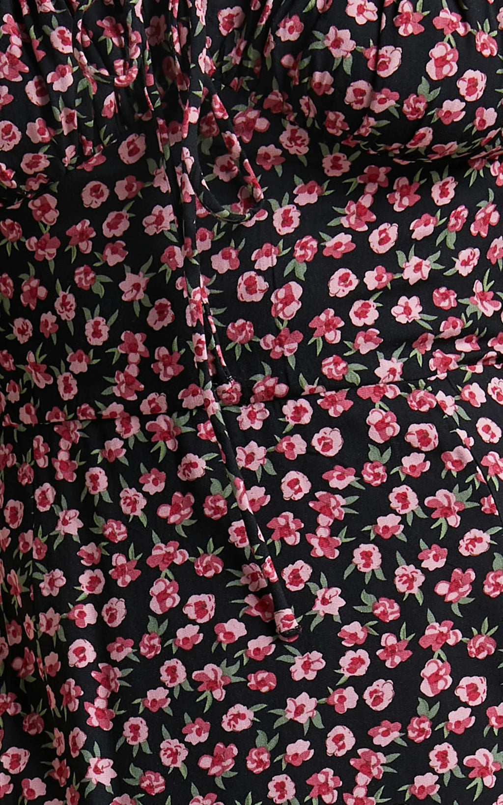 Rosario Midi Dress - Ruched Bust Puff Sleeve Dress in Black Floral