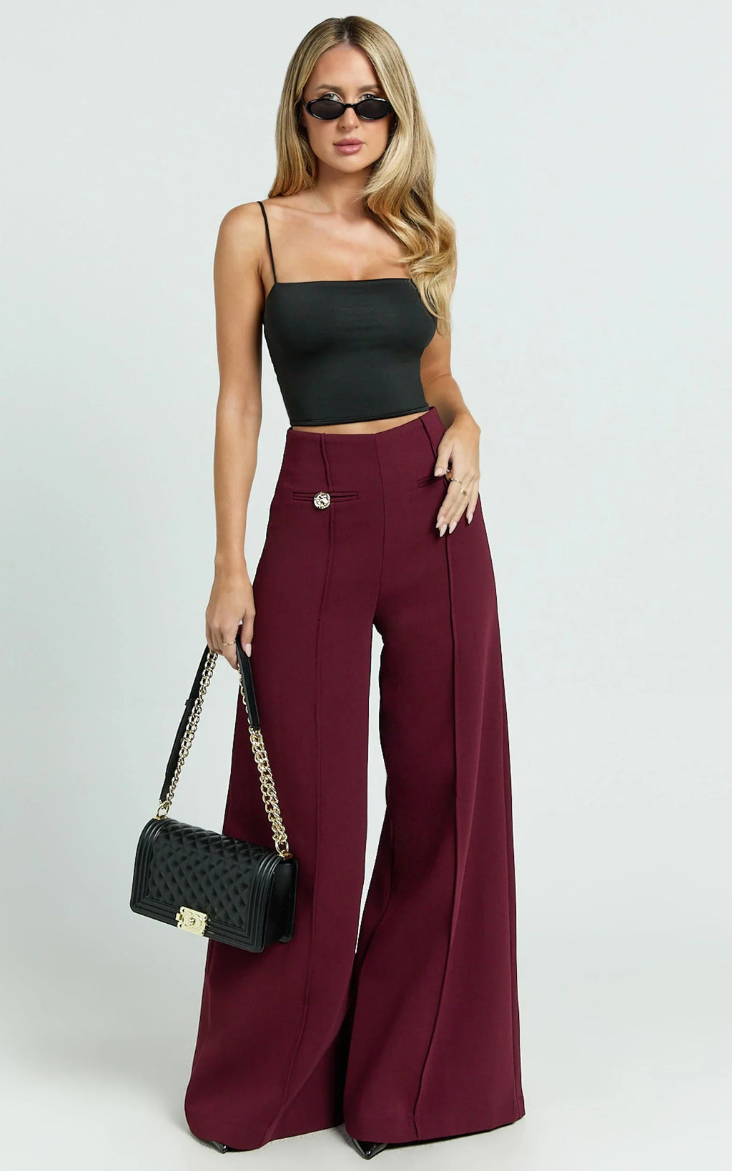 Clara Pants - High Waisted Wide Leg Pants in Wine
