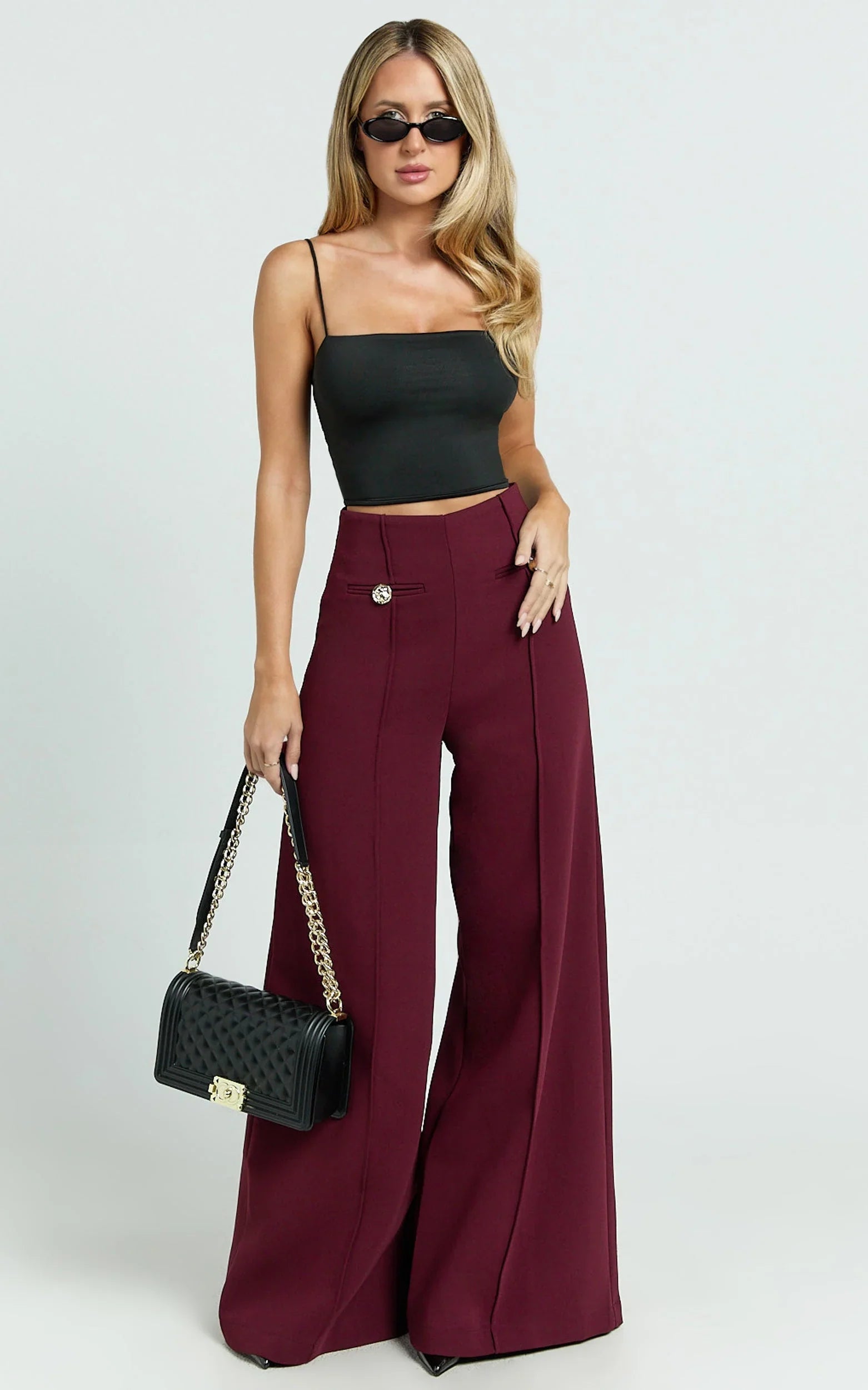 Clara Pants - High Waisted Wide Leg Pants in Wine