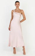 Calix Midi Dress - One Shoulder Slip Dress in Pink