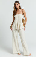 Carli Two Piece Top and Pants Set - Cotton Tube Pant Set in Cream