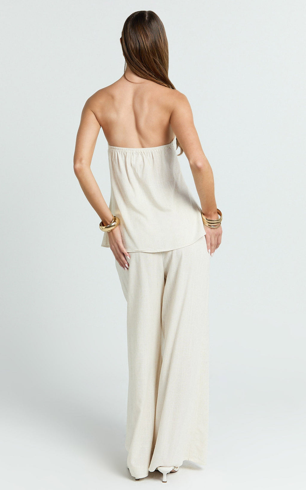 Carli Two Piece Top and Pants Set - Cotton Tube Pant Set in Cream
