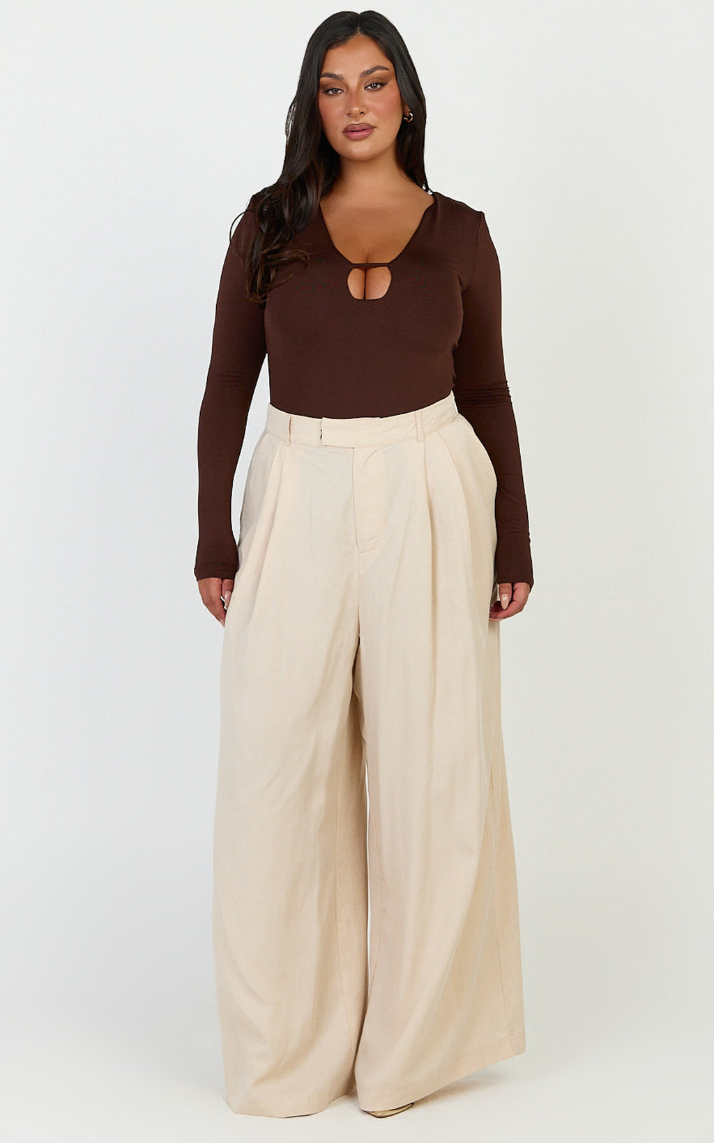 Clarke Pants - High Waist Wide Leg Pants in Neutral