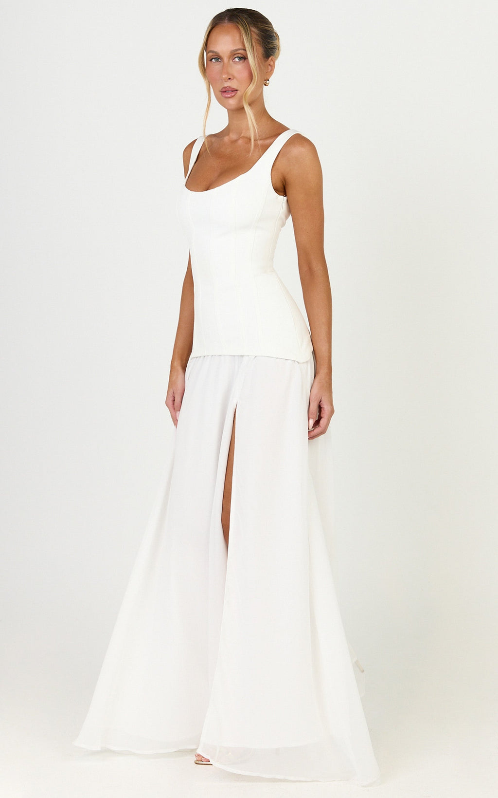 Coco Maxi Dress - Corset Bodice Fit And Flare Dress in White