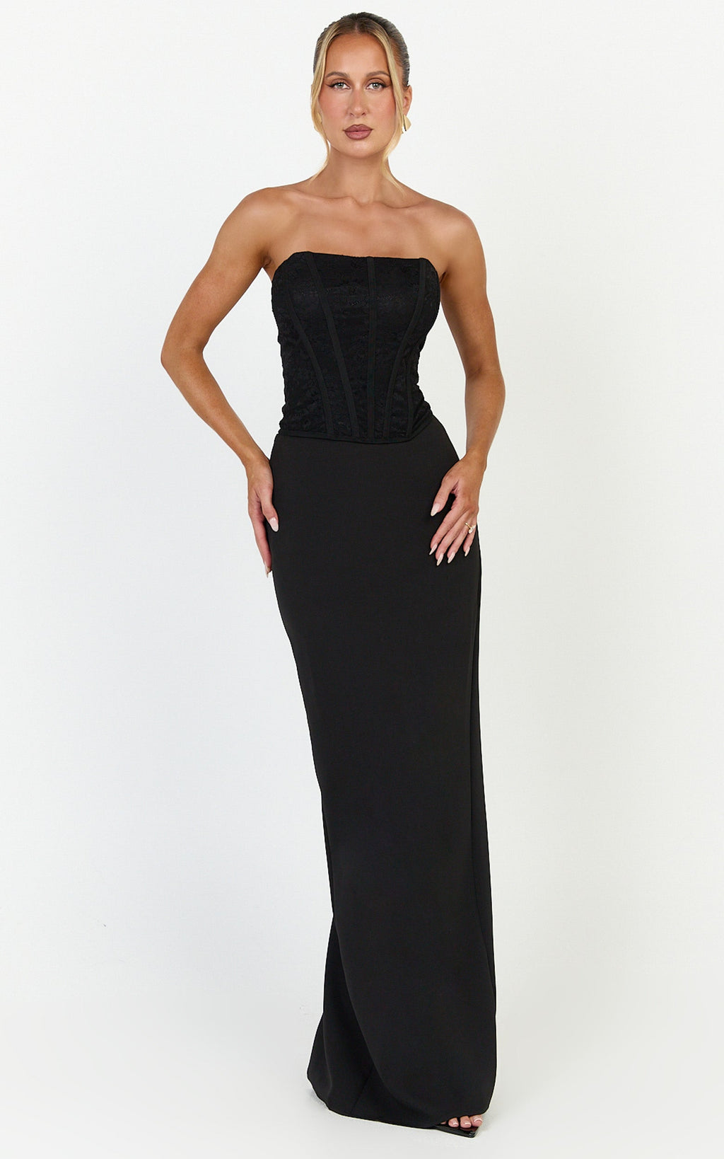 Colette Top - Strapless Lace Corset Top in Black