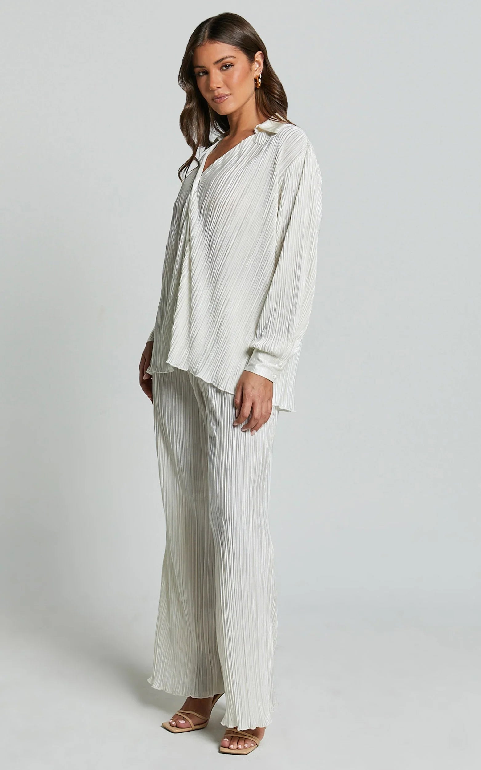 Beca Shirt - Plisse Button Up Shirt in Cream