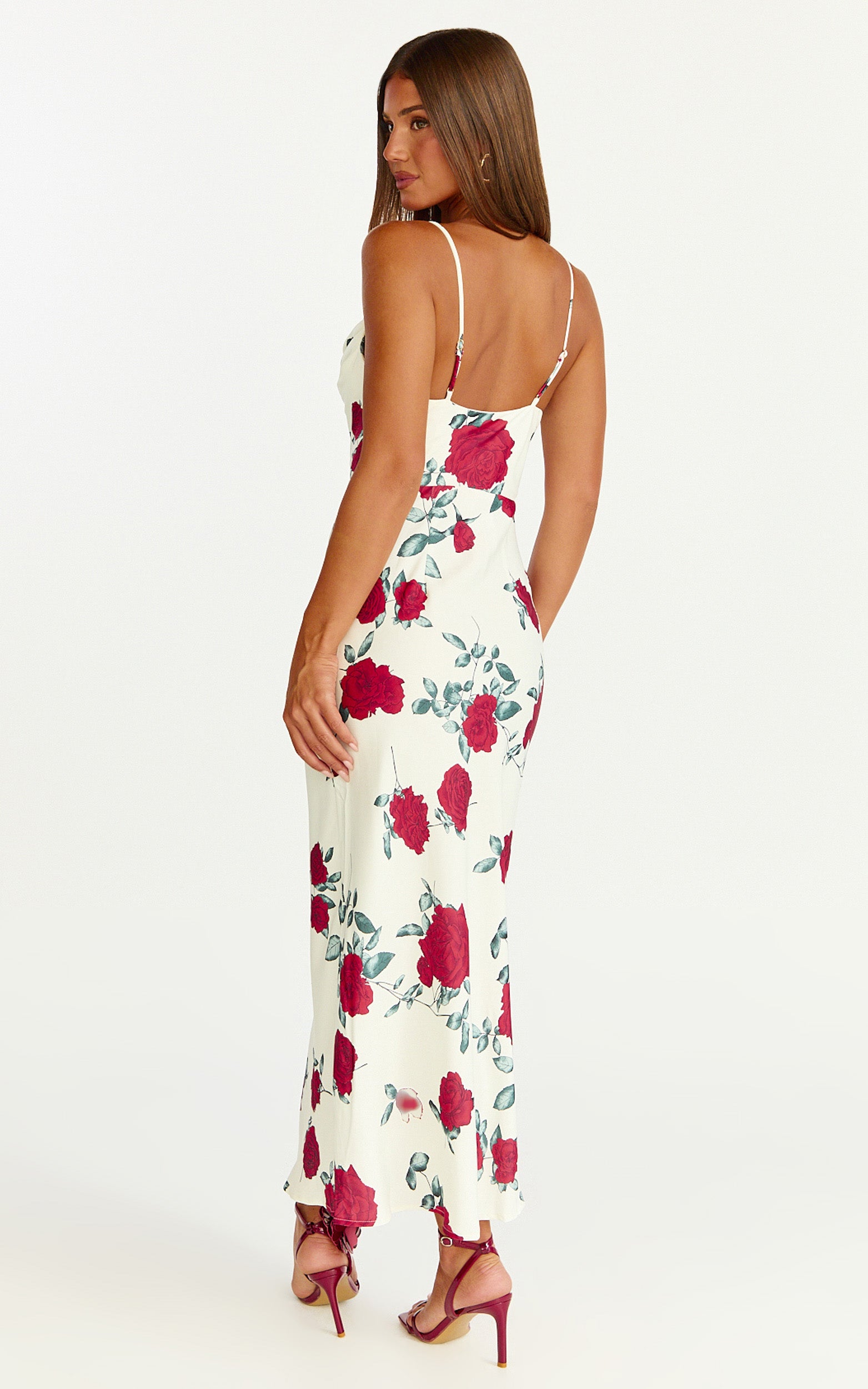 Dahlia Midi Dress - Cowl Neck A Line Dress in Scarlet Rose Print