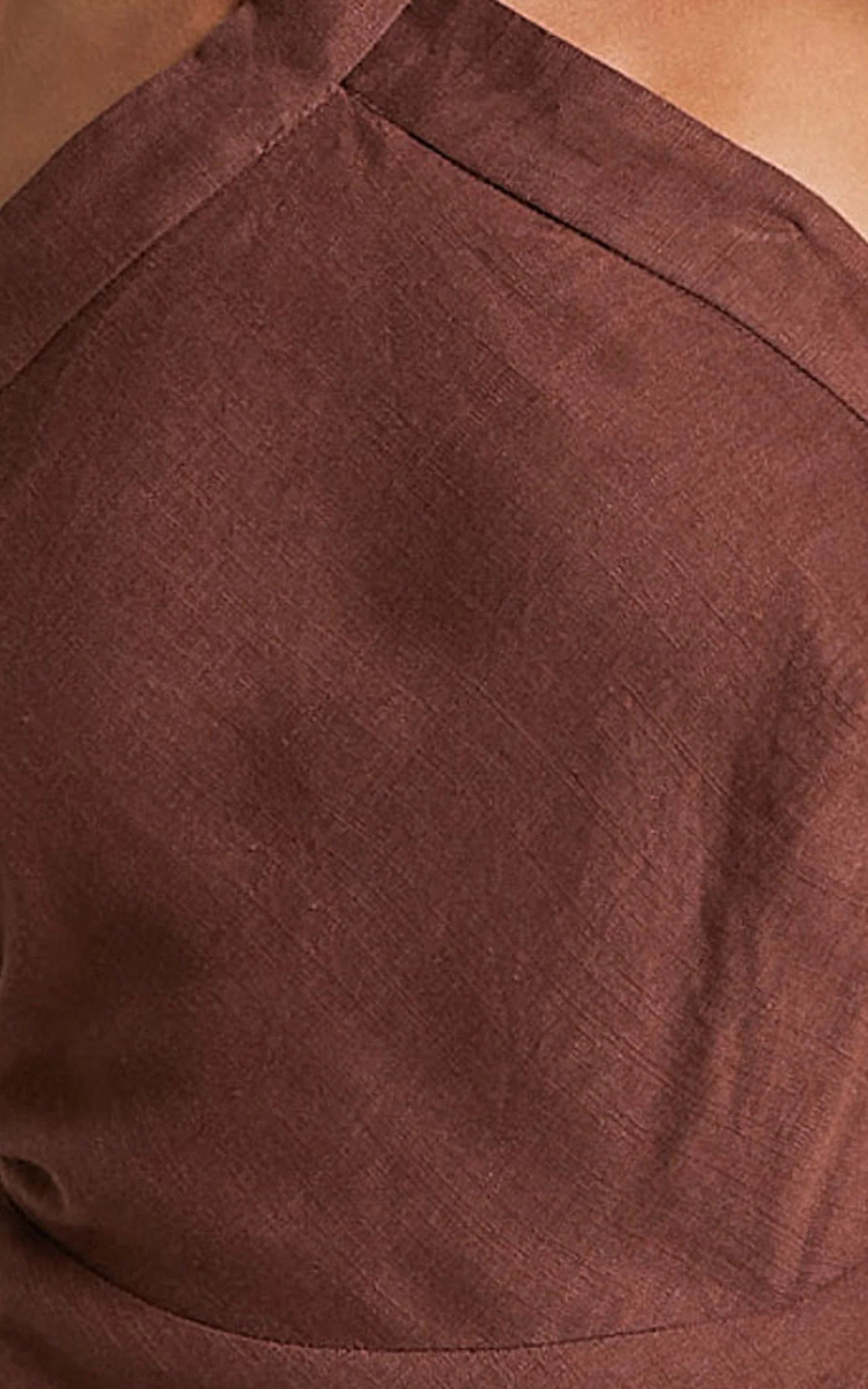 Maelynn Midi Dress - Linen Twist Halter Neck Low Back Slip Dress in Chocolate