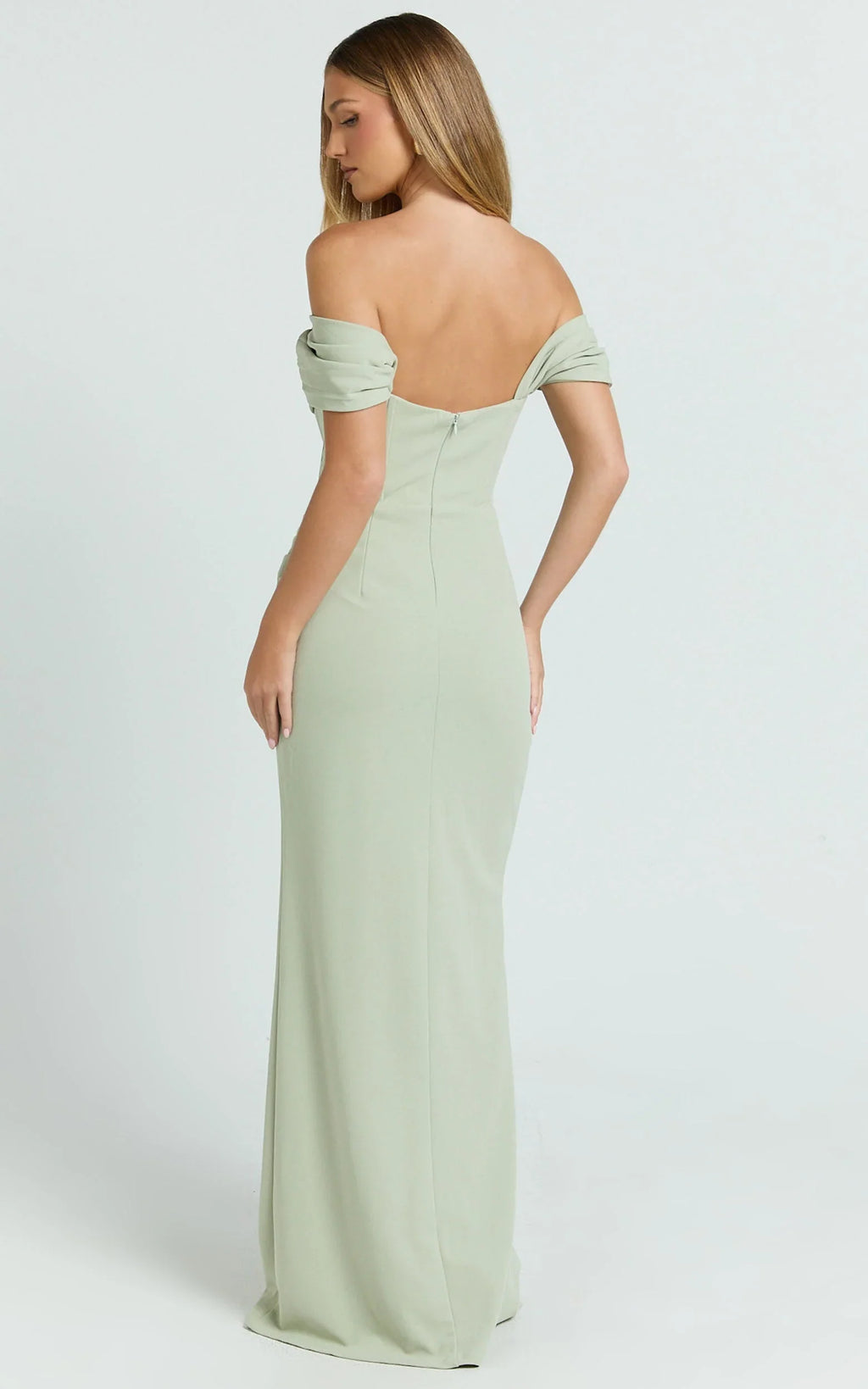 Marcel Maxi Dress - Off Shoulder Corset High Split Dress in Sage