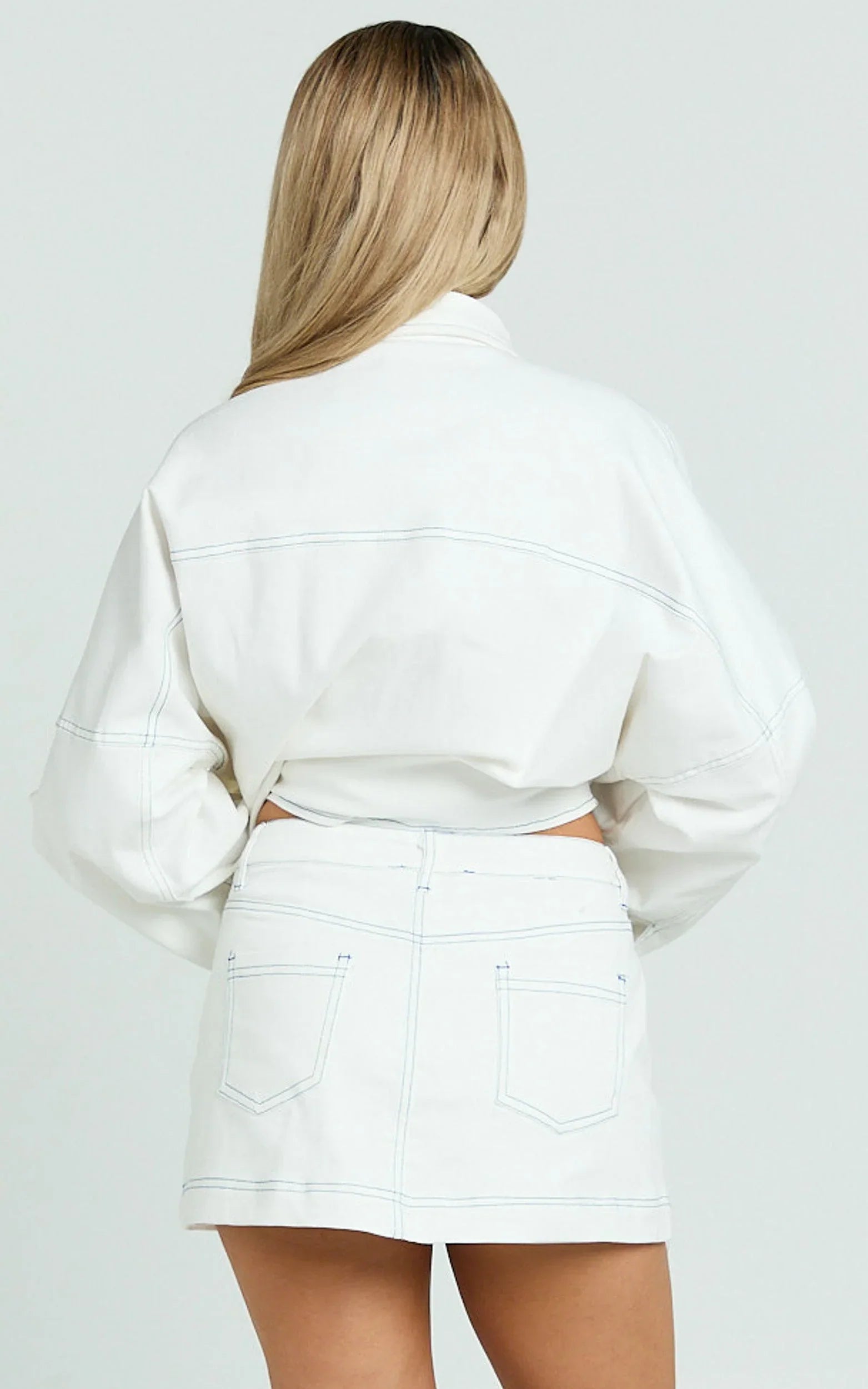 Richelle Skort - Mid Waisted Mini Skirt With Contrast Stitch Detail in Off White