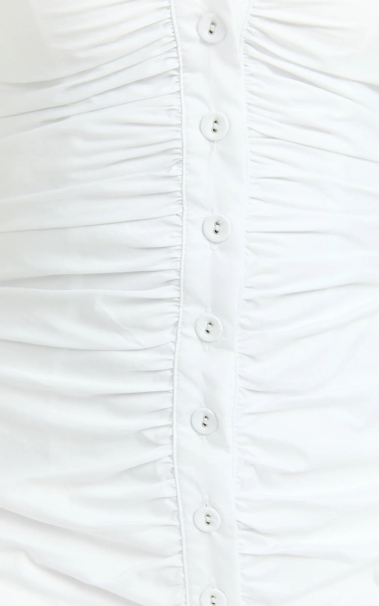 Mya Mini Dress - Scoop Neck Ruched Button Front Puff Sleeve Dress in White