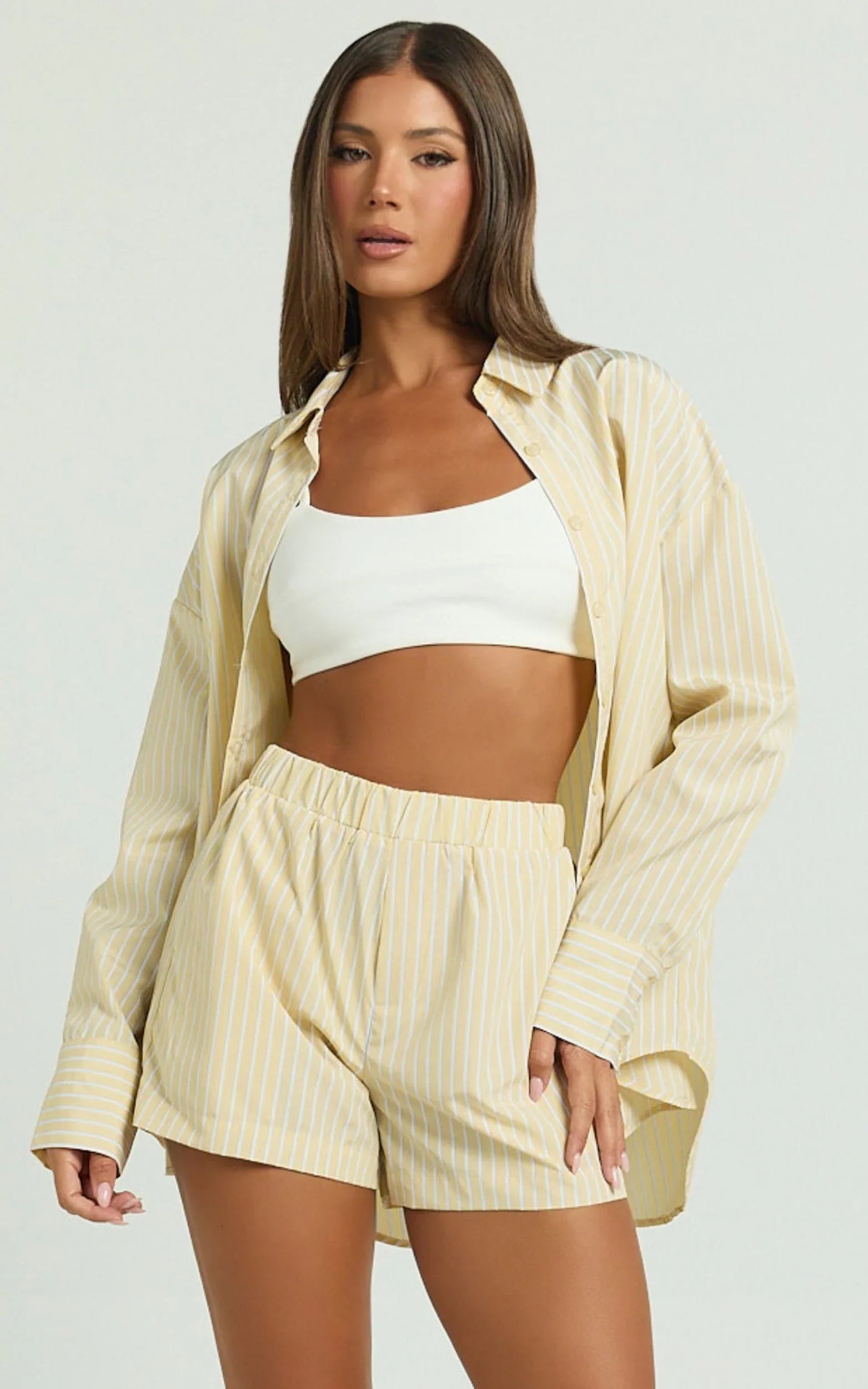 Chaemay Shorts - Line Boxer Shorts in Lemon Stripe