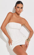Hallie Mini Dress - Strapless Pocket Detail Cargo Dress in White