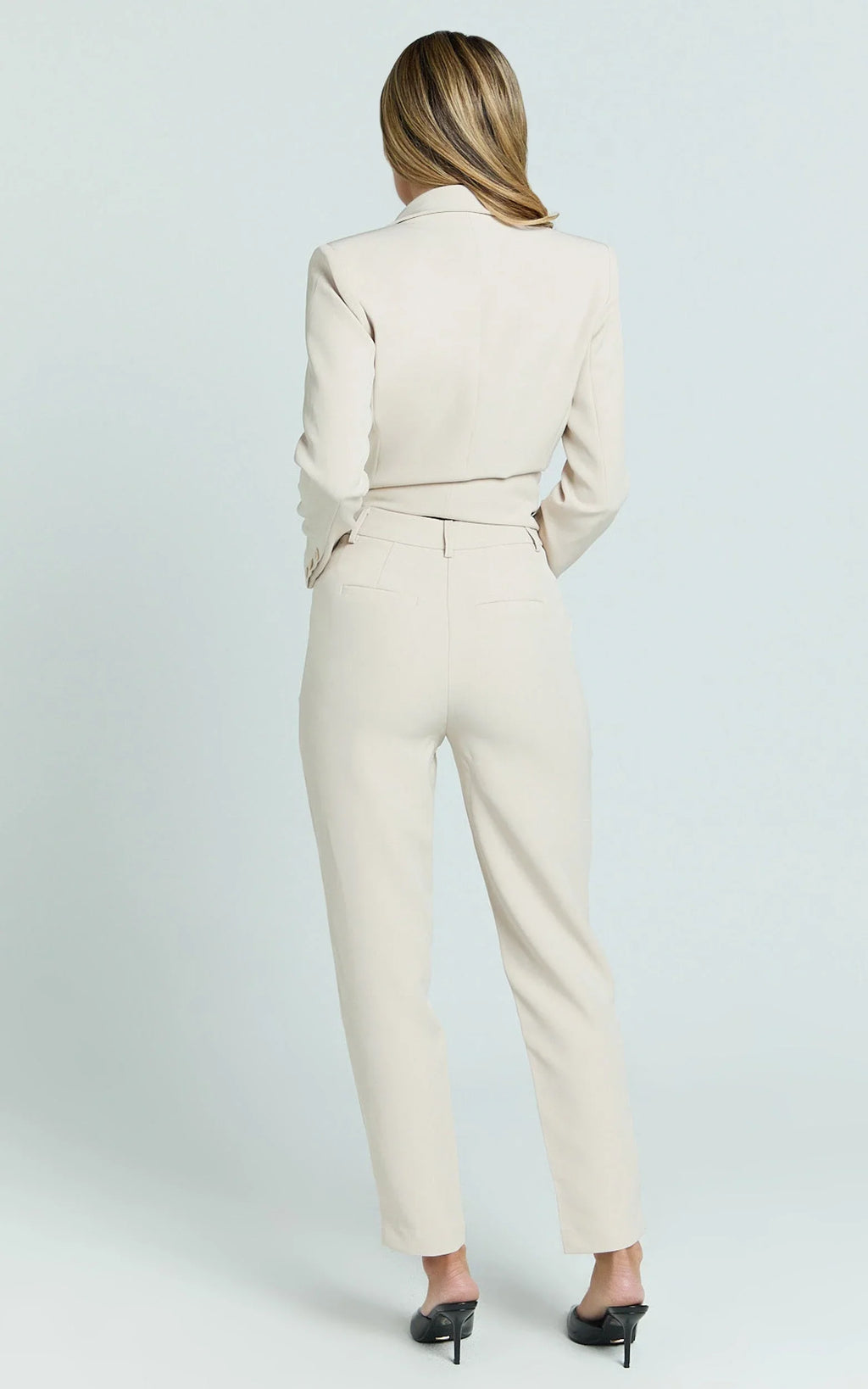 Hermie Pants - High Waisted Cropped Tailored Pants in Putty