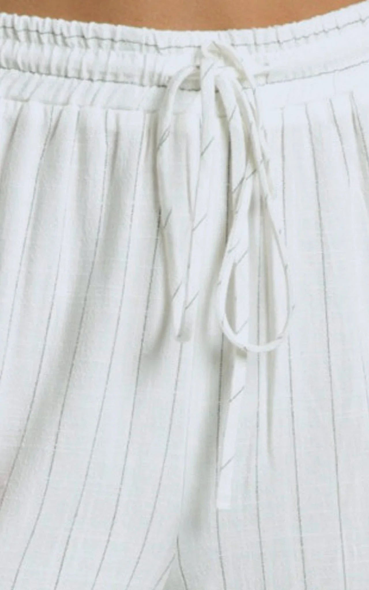 Barbra Pants - Pinstripe Linen High Waisted Relaxed Pants in White Stripe