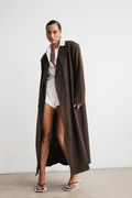 Eloise Coat - Oversized Longline Tailored Coat in Mocha Brown