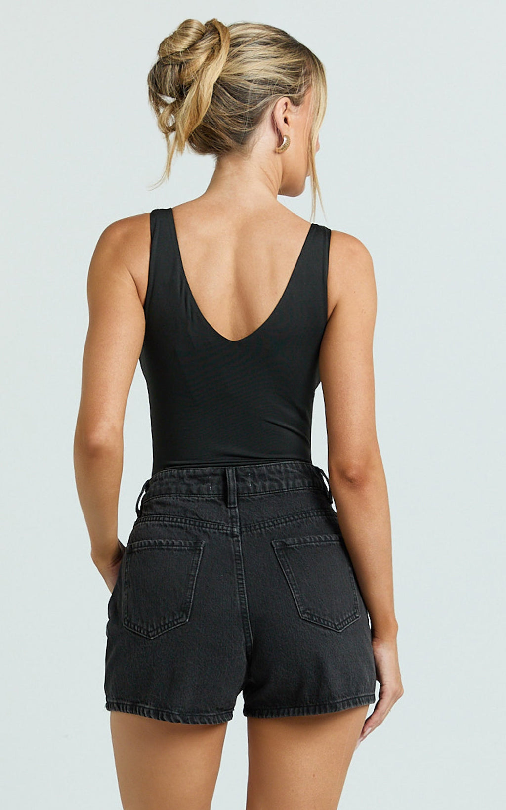Erin Shorts - High Rise Denim Shorts in Washed Black