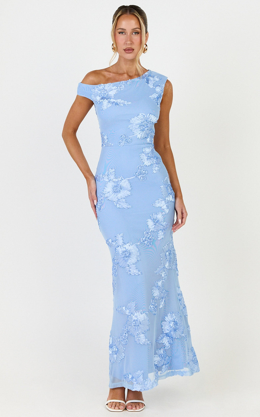Flora Midi Dress - One Shoulder Dress in Blue