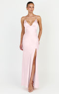 Georgie Maxi Dress - Satin V Neck Bias Cut Slip Dress in Pink